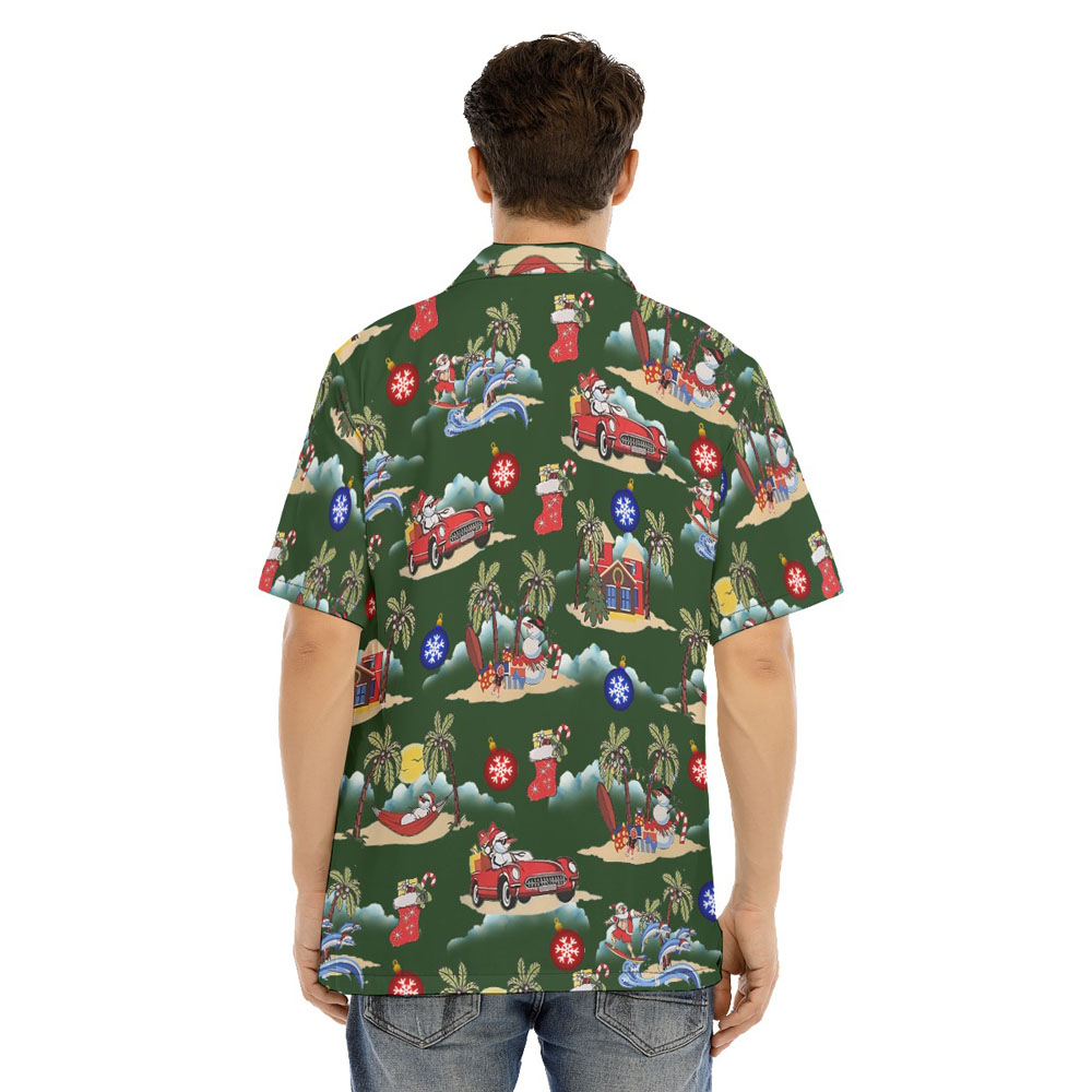 Funny Snowman On Beach Christmas Green Men's Hawaiian Shirt