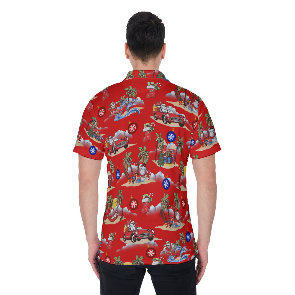 Vintage Christmas Snowman Palm Trees Hawaiian Polo Shirt