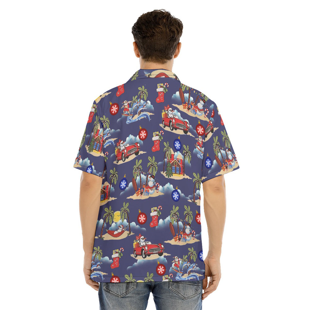 Christmas Snowman On Beach Vintage Navy Hawaiian Shirt