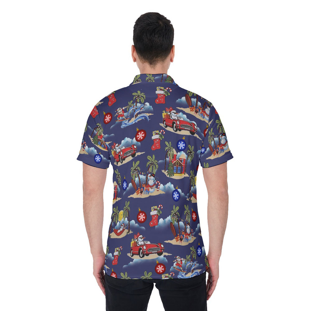 Funny Summer Beach Snowman Classic Christmas Hawaiian Polo Shirt