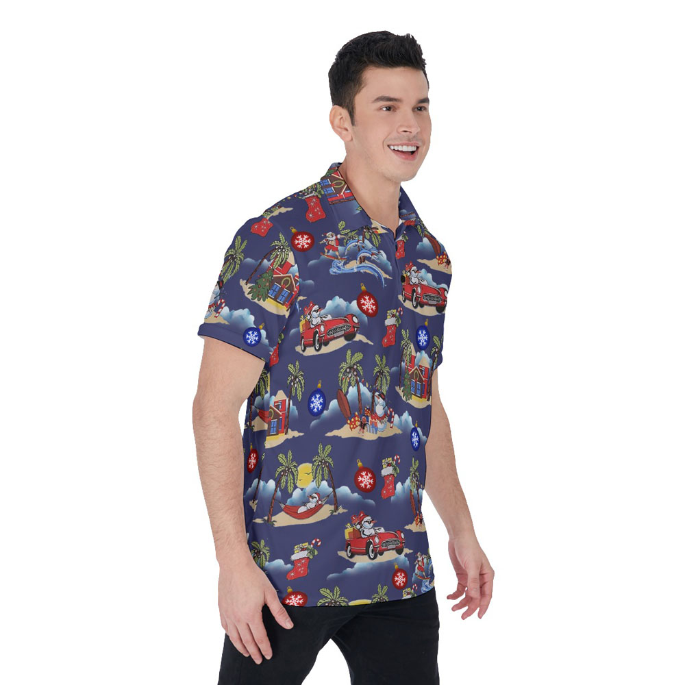 Funny Summer Beach Snowman Classic Christmas Hawaiian Polo Shirt