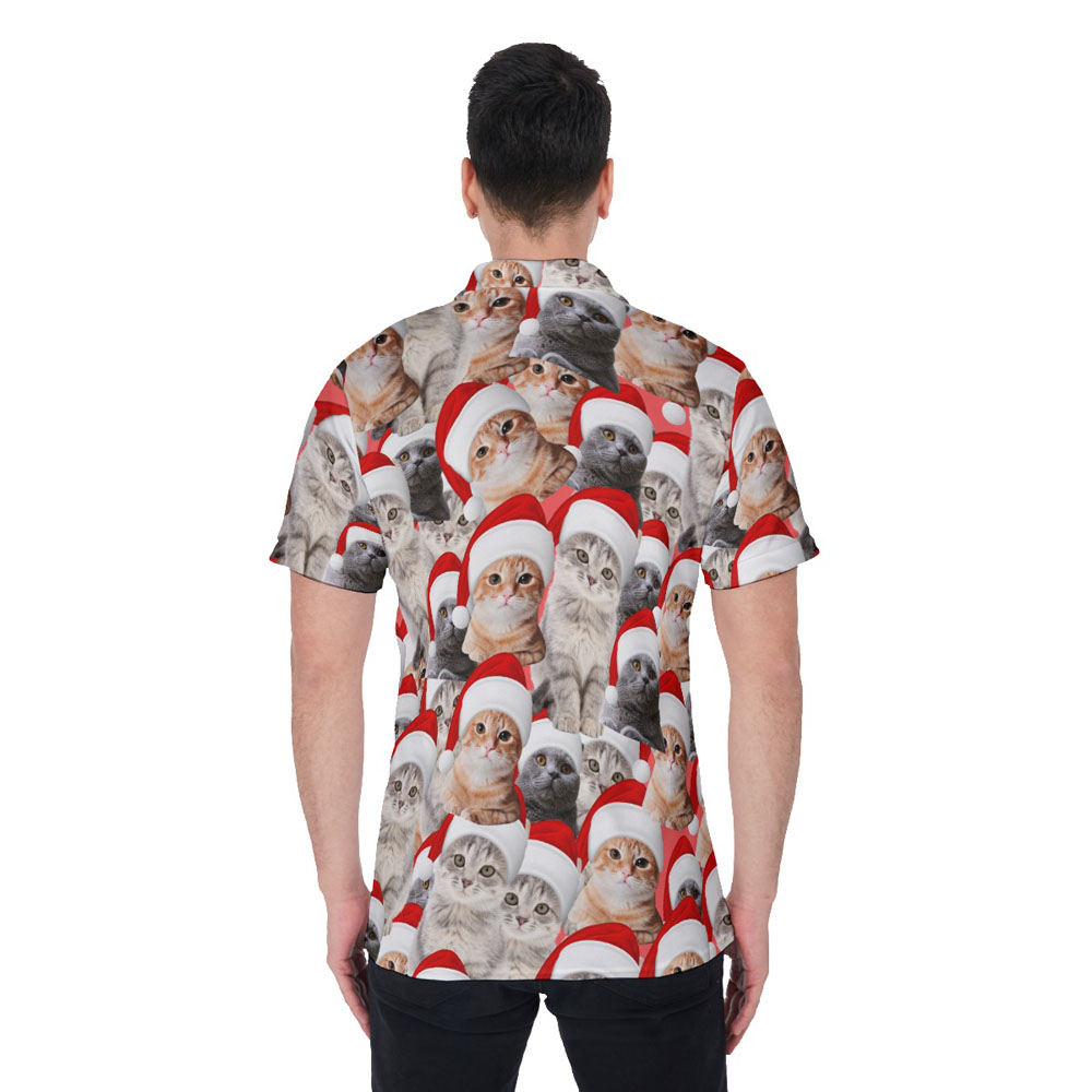 Cute Christmas Cat Hawaiian Polo Shirt For Men