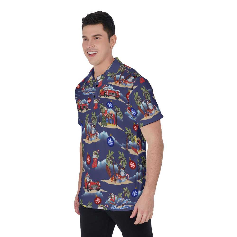 Funny Summer Beach Snowman Classic Christmas Hawaiian Polo Shirt
