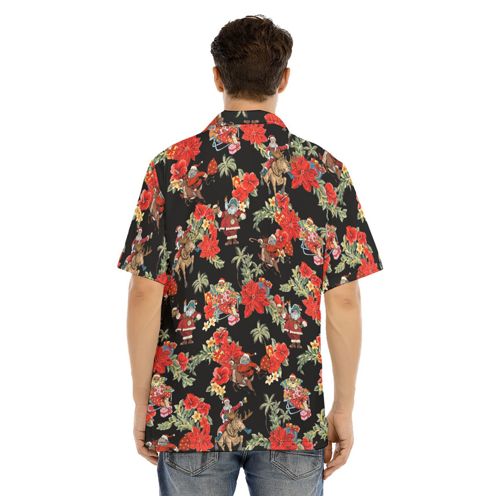 Poinsettia Vintage Santa Claus Christmas Hawaiian Shirt