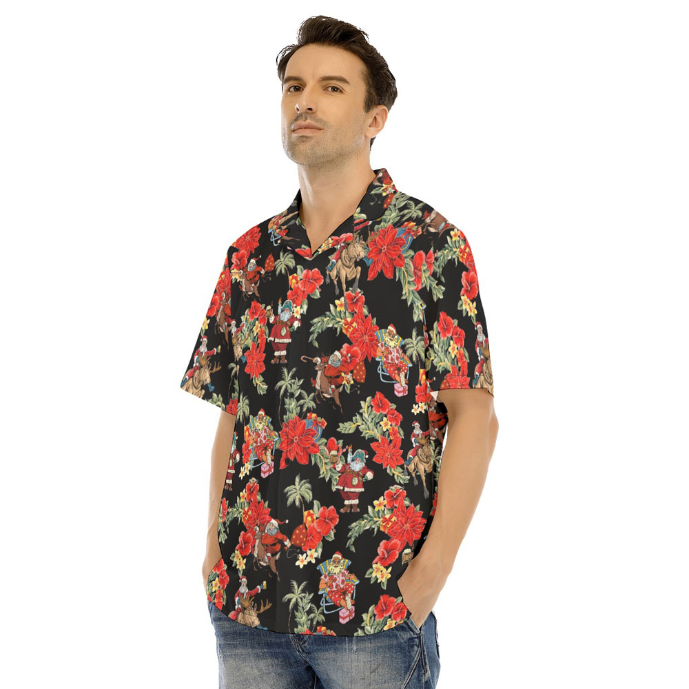 Poinsettia Vintage Santa Claus Christmas Hawaiian Shirt