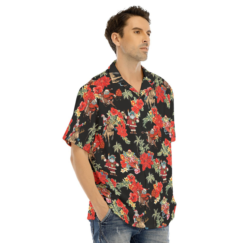 Poinsettia Vintage Santa Claus Christmas Hawaiian Shirt