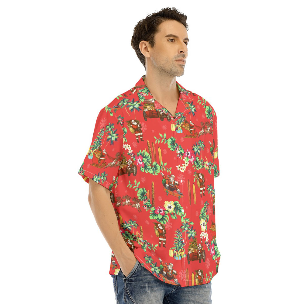 Vintage Santa Claus Christmas Floral Men's Hawaiian Shirt