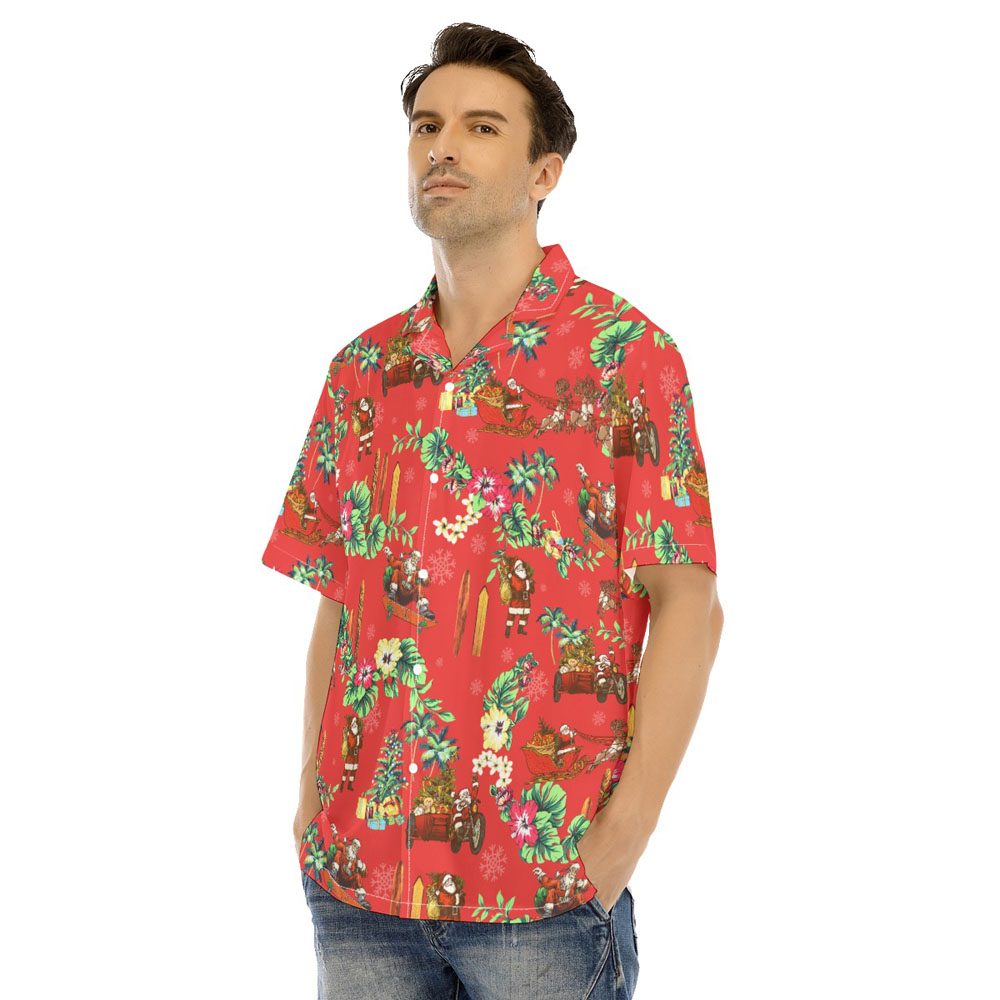 Vintage Santa Claus Christmas Floral Men's Hawaiian Shirt