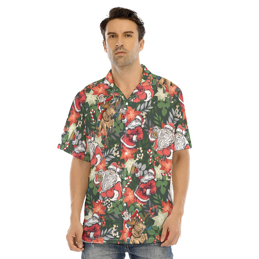 Funny Christmas Santa Claus Drinking Beer Hawaiian Shirt - variant image 1