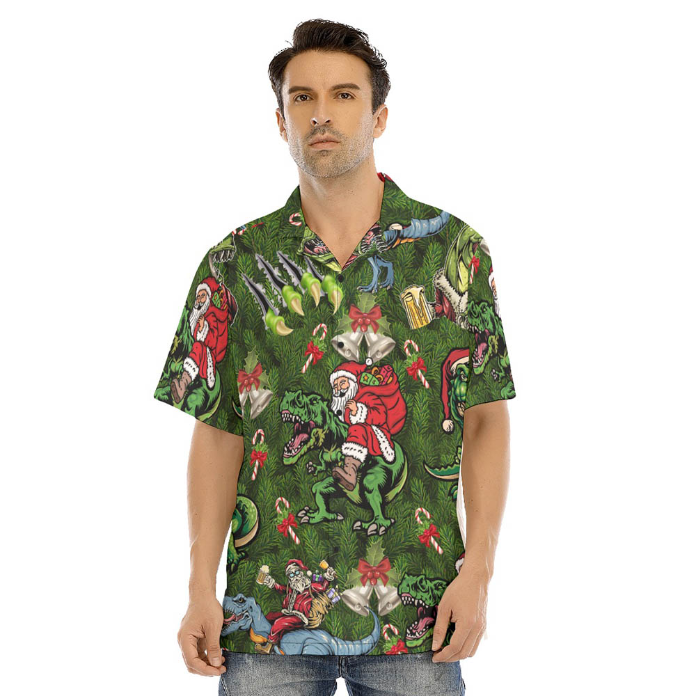 Funny Santa Claus Riding Dinosaur Christmas Hawaiian Shirt - variant image 1