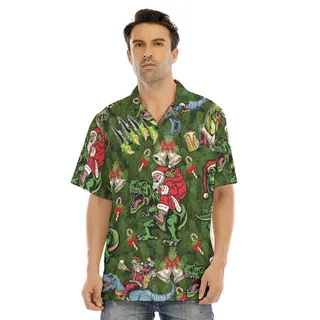 Funny Santa Claus Riding Dinosaur Christmas Hawaiian Shirt