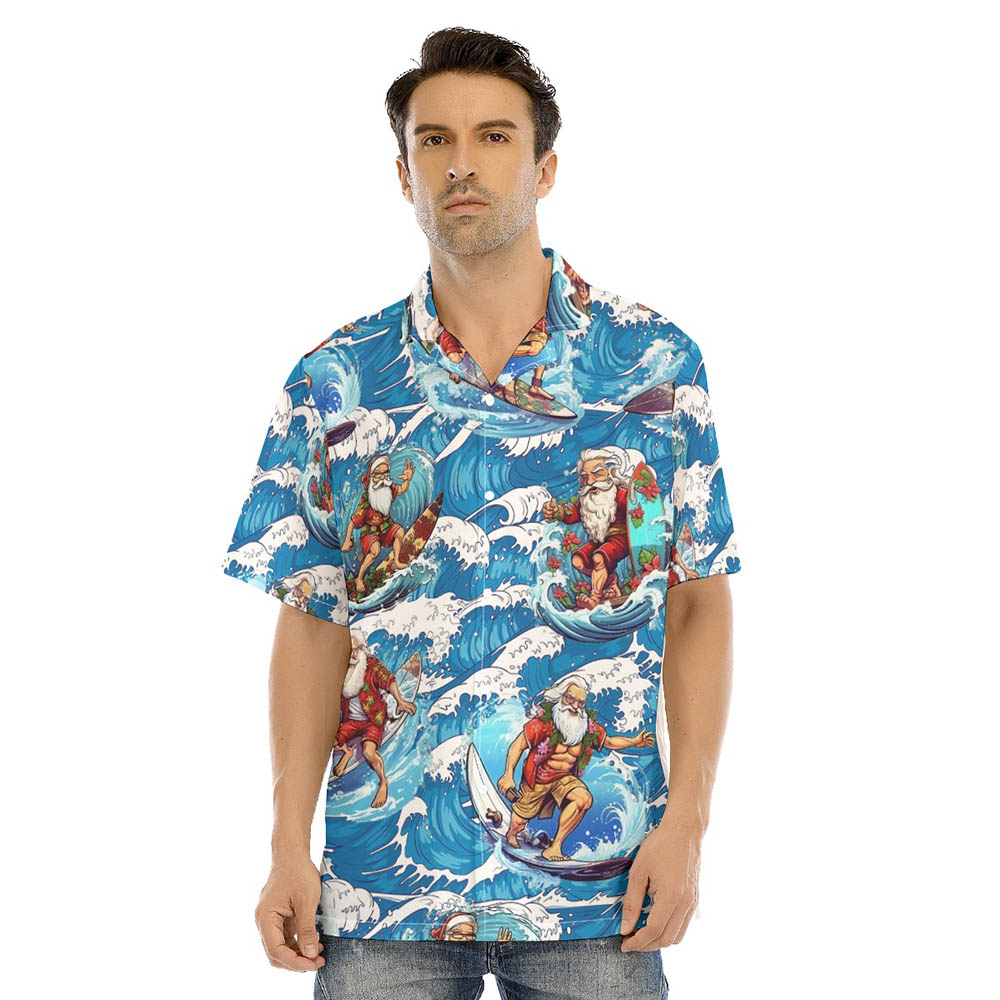 Funny Santa Surfing Men's Hawaiian Shirt - variant image 1
