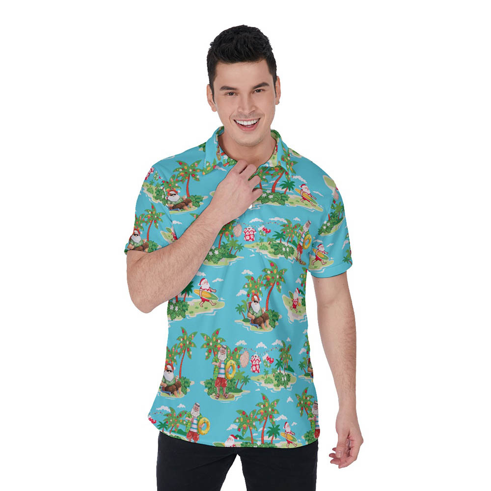 Funny Santa Surfing Summer Vacation Hawaiian Polo Shirt For Men - variant image 1