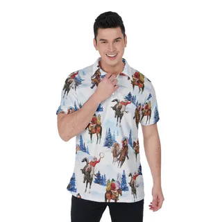 Funny Christmas Santa Cowboy Hawaiian Polo Shirt For Men