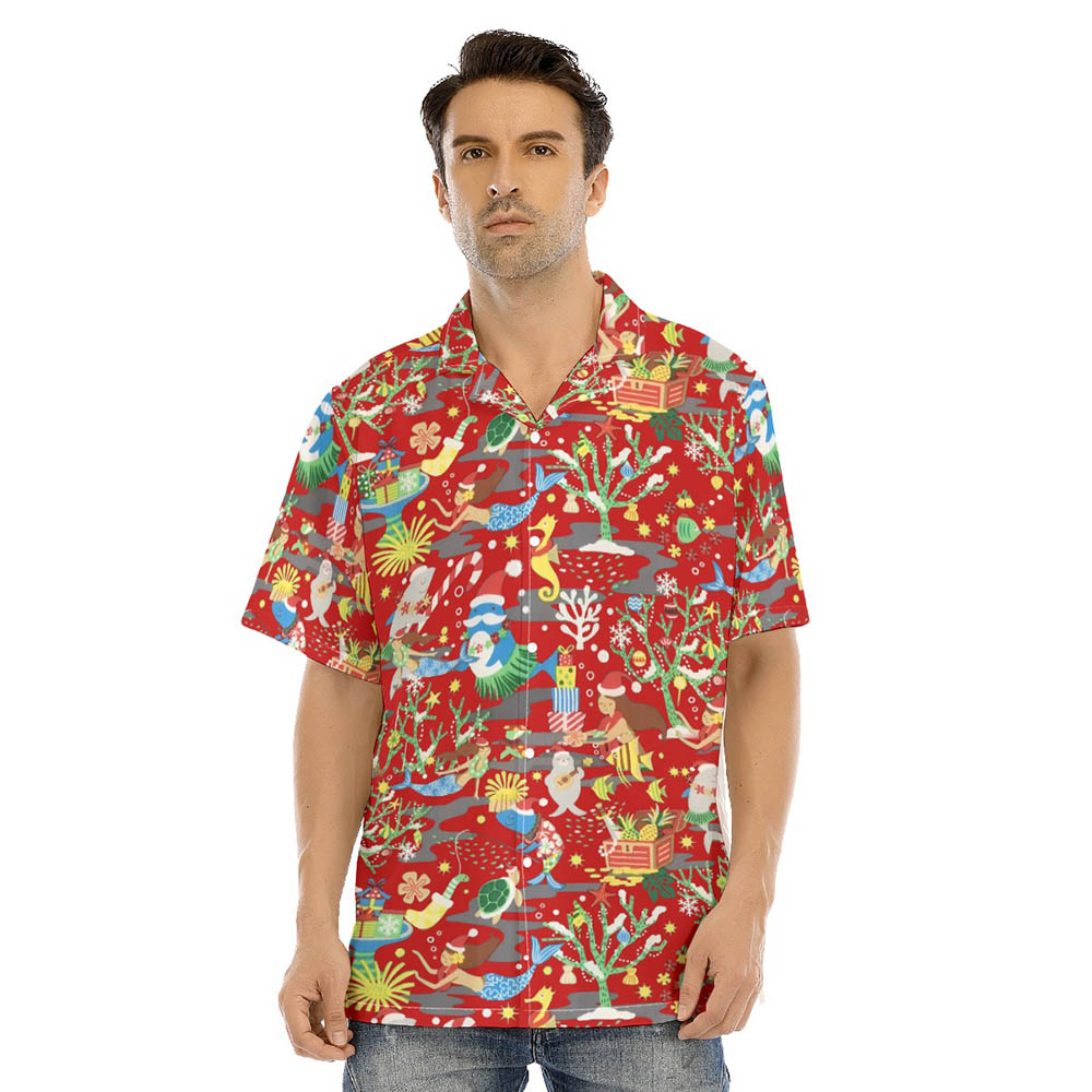 Ocean Creatures Vintage Christmas Red Hawaiian Shirt - variant image 1