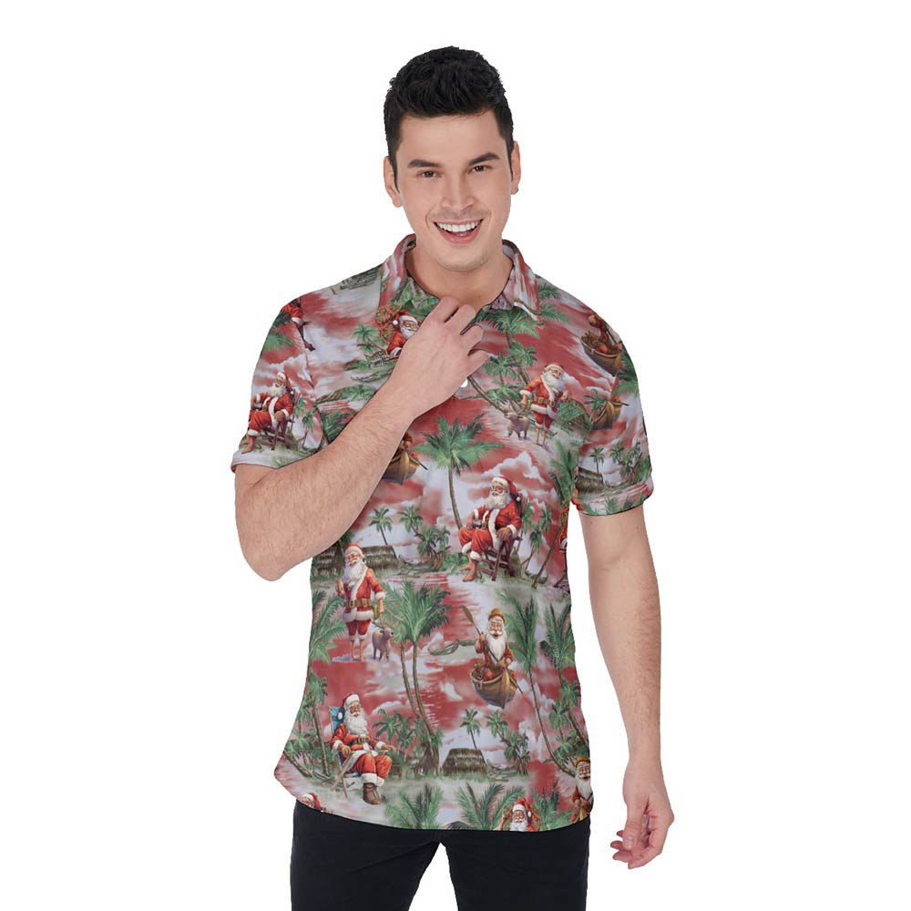 Santa On The Beach Tropical Hawaiian Polo Shirt For Men - variant image 1
