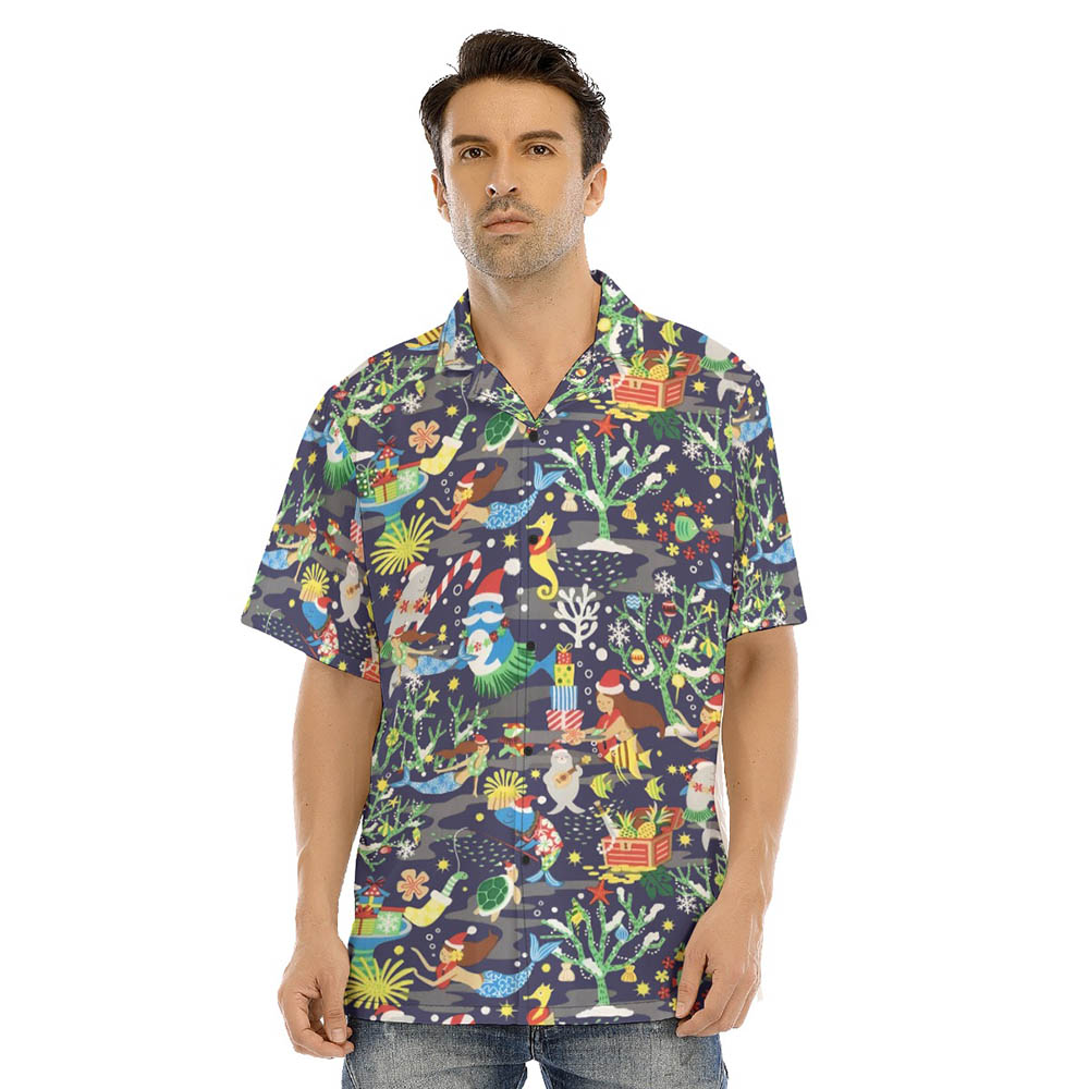 Ocean Creatures Christmas Navy Hawaiian Shirt - variant image 1