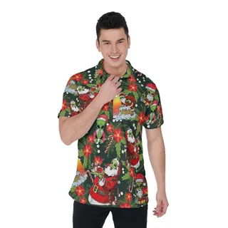 Christmas Santa Alien Hawaiian Polo Shirt For Men