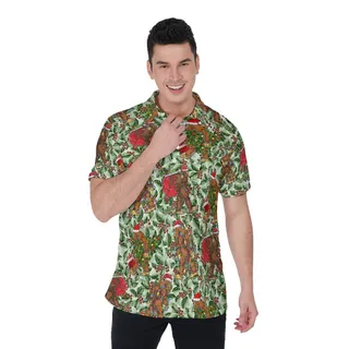 Funny Christmas Bigfoot Green Hawaiian Polo Shirt For Men