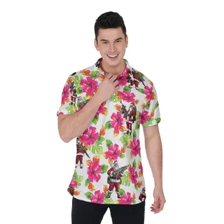 Christmas Santa Tactical Hibiscus Hawaiian Polo Shirt
