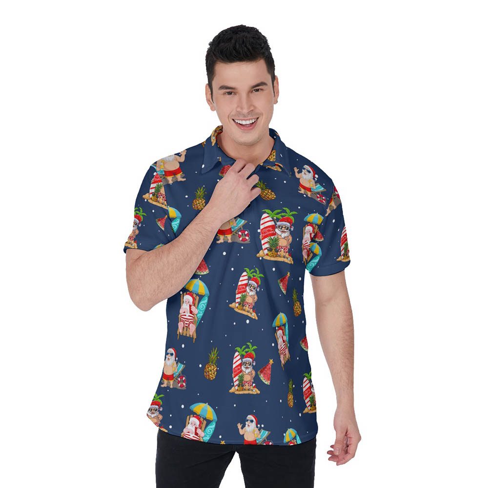 Summer Santa Christmas Hawaiian Polo Shirt For Men - variant image 1