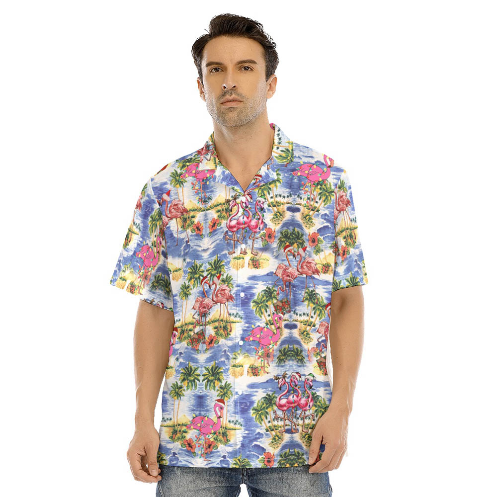 Funny Christmas Flamingo Palm Tree Beach Hawaiian Shirt - variant image 1