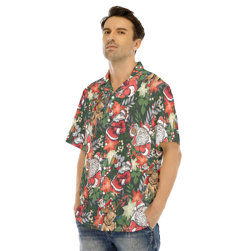 Funny Christmas Santa Claus Drinking Beer Hawaiian Shirt