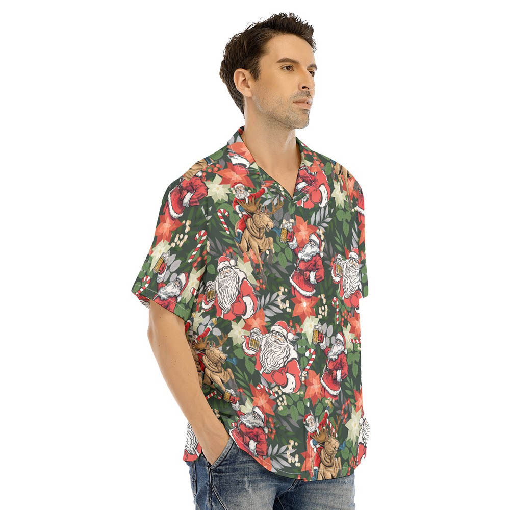 Funny Christmas Santa Claus Drinking Beer Hawaiian Shirt