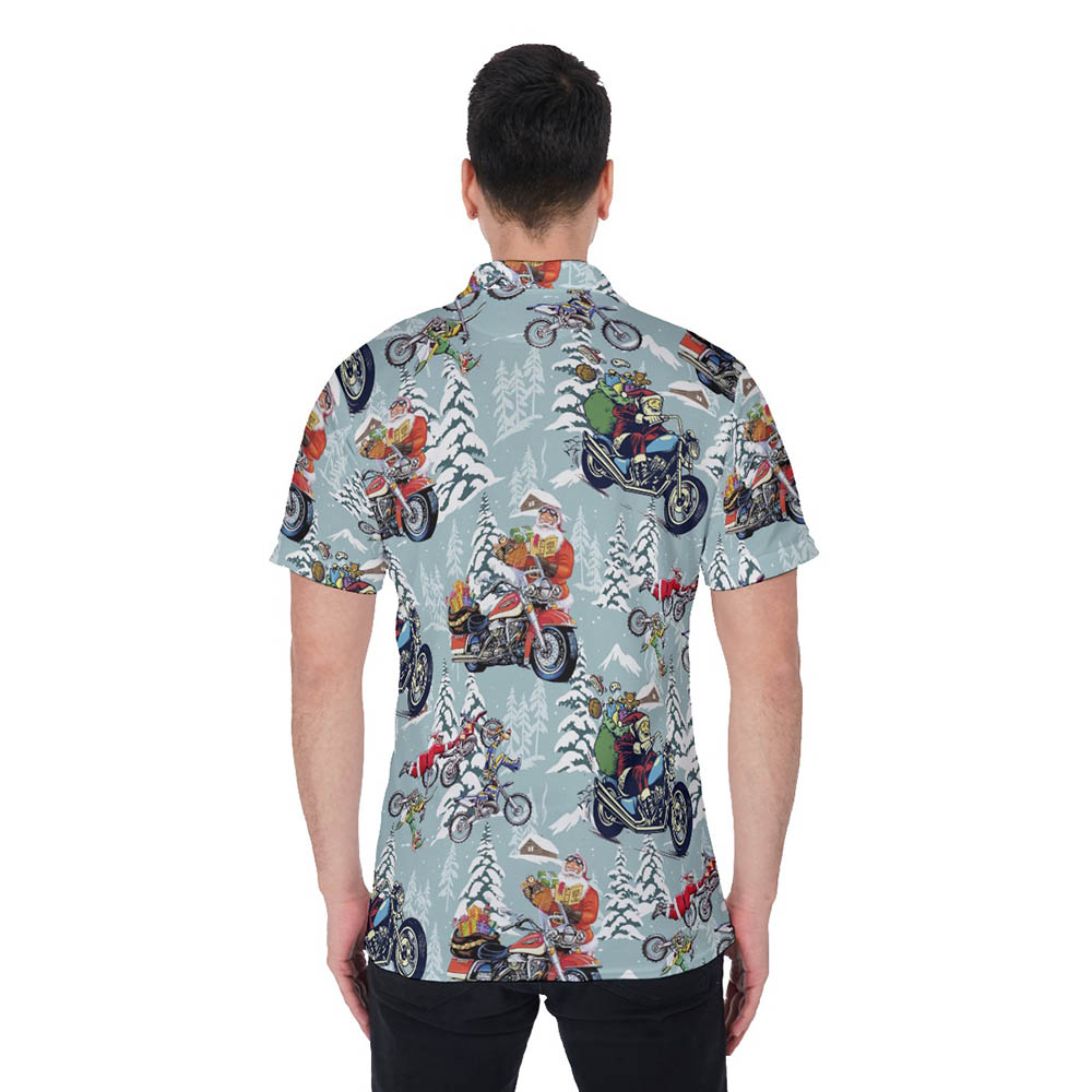 Funny Santa Riding Motorcycle Christmas Hawaiian Polo Shirt For Men