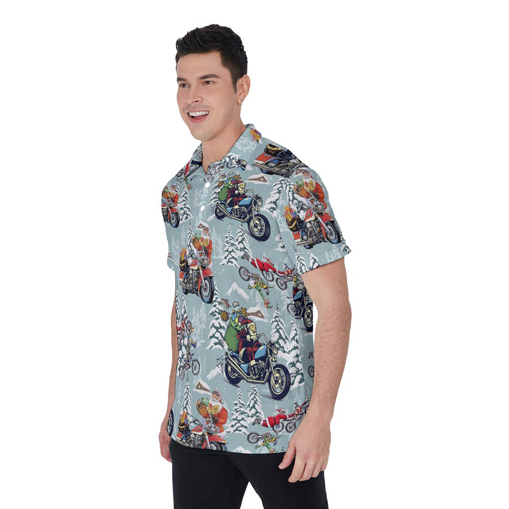 Funny Santa Riding Motorcycle Christmas Hawaiian Polo Shirt For Men