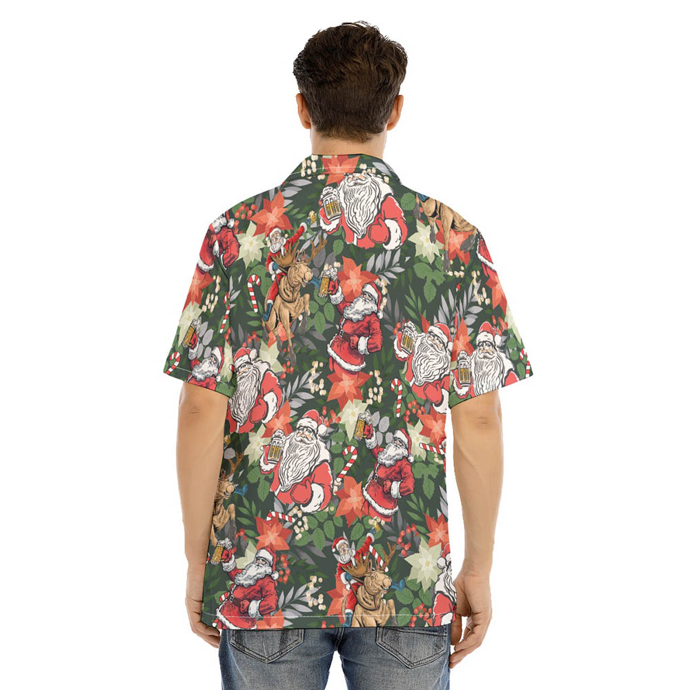 Funny Christmas Santa Claus Drinking Beer Hawaiian Shirt