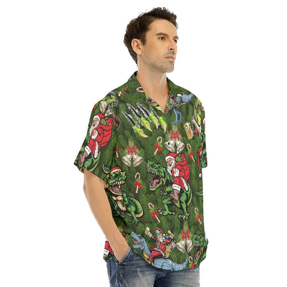 Funny Santa Claus Riding Dinosaur Christmas Hawaiian Shirt