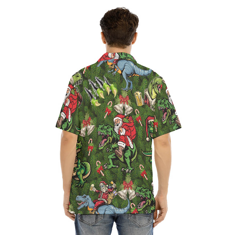Funny Santa Claus Riding Dinosaur Christmas Hawaiian Shirt