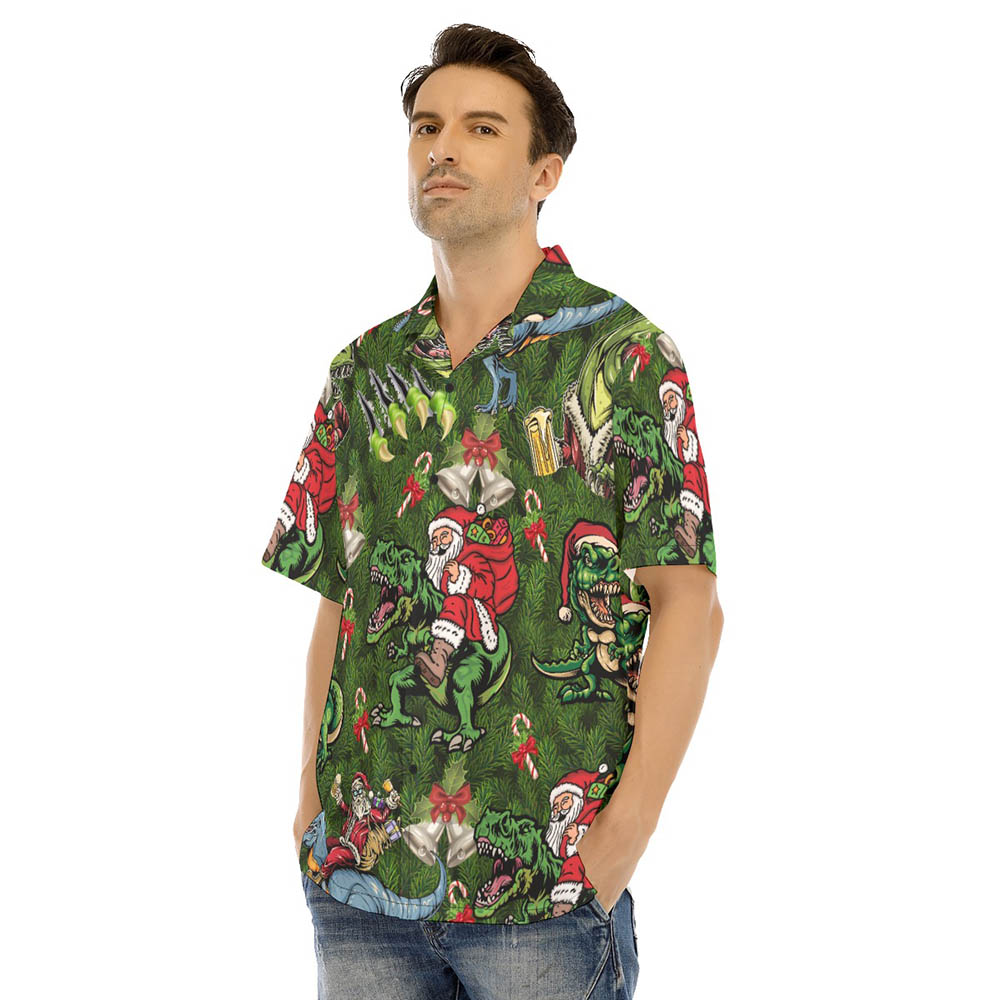 Funny Santa Claus Riding Dinosaur Christmas Hawaiian Shirt