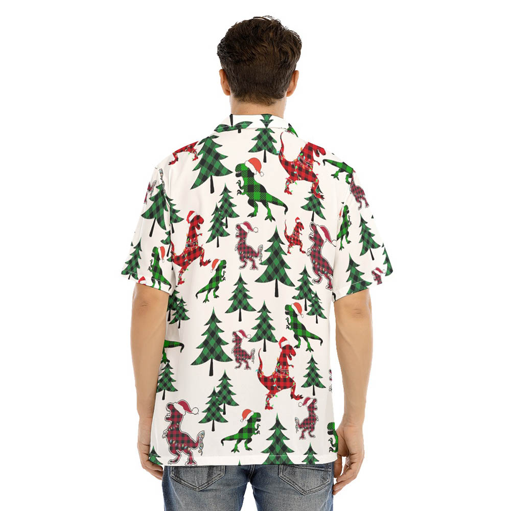Funny Christmas Dinosaur Buffalo Plaid Hawaiian Shirt