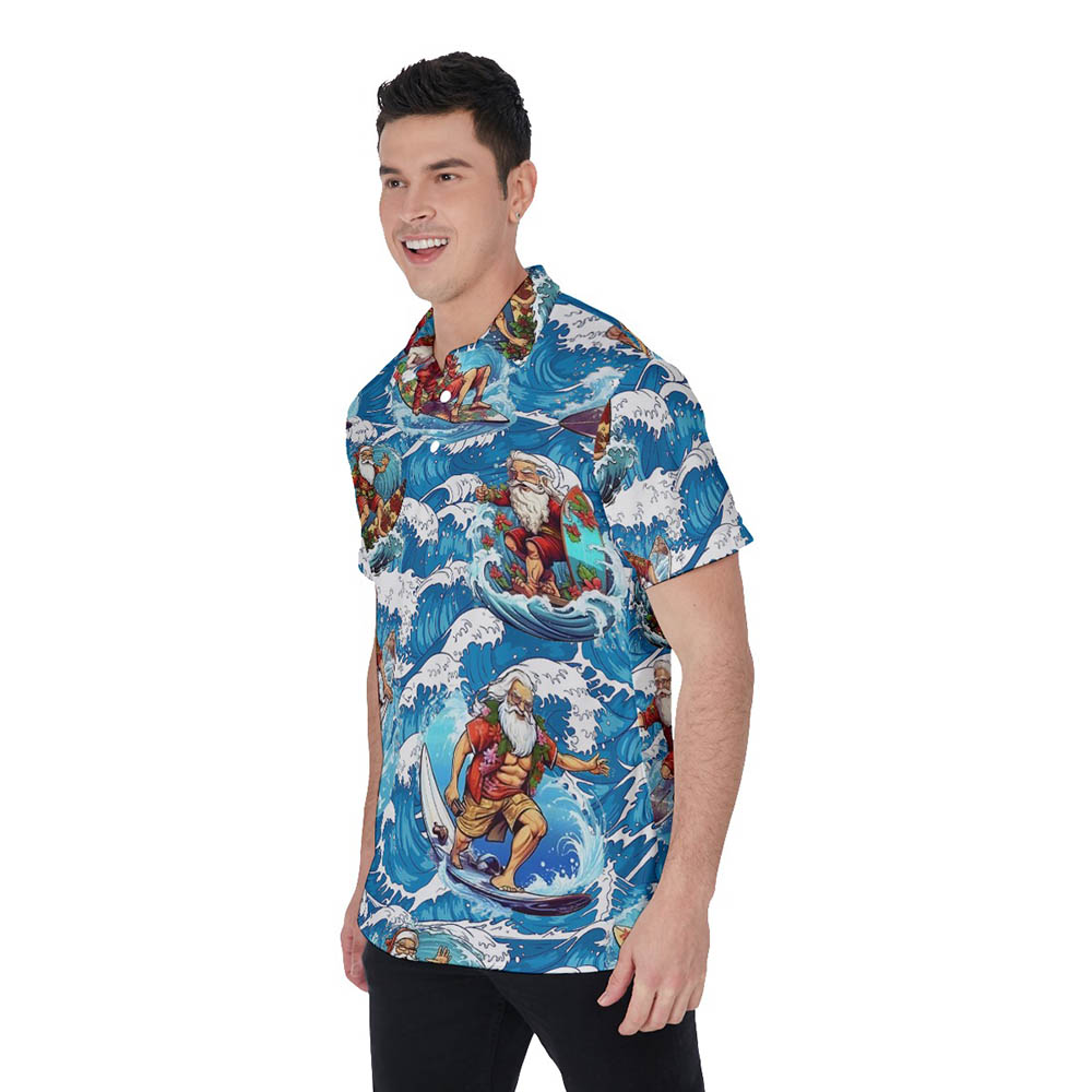 Cool Santa Surfing Blue Hawaiian Men's Polo Shirt