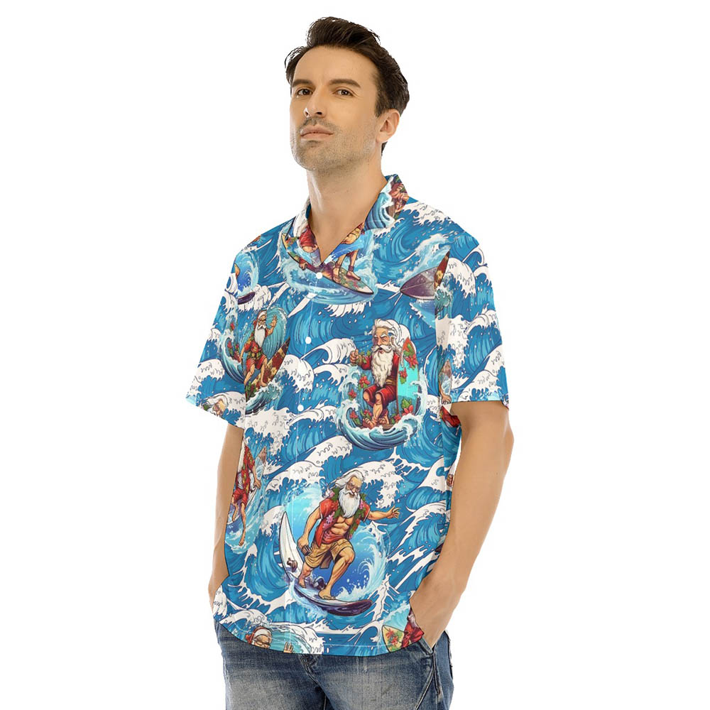Funny Santa Surfing Men's Hawaiian Shirt