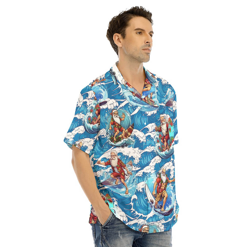 Funny Santa Surfing Men's Hawaiian Shirt
