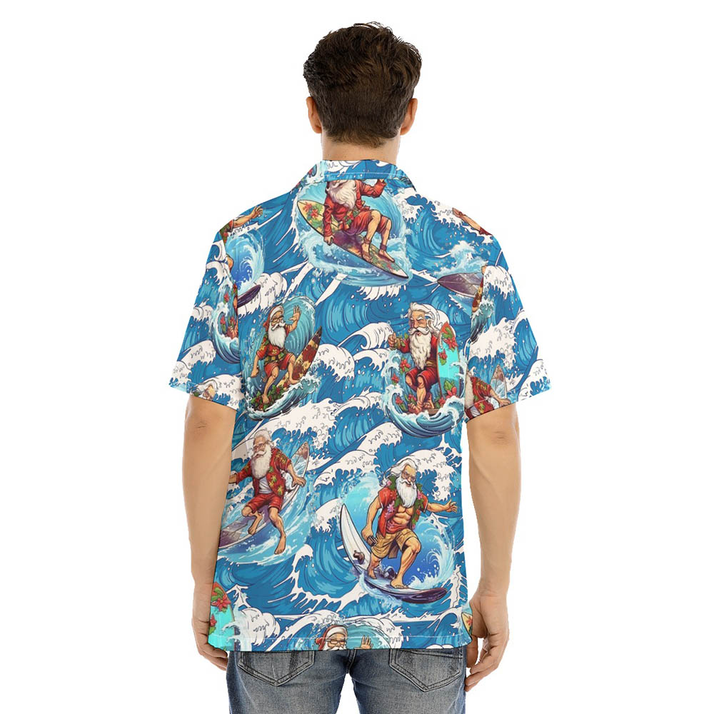 Funny Santa Surfing Men's Hawaiian Shirt