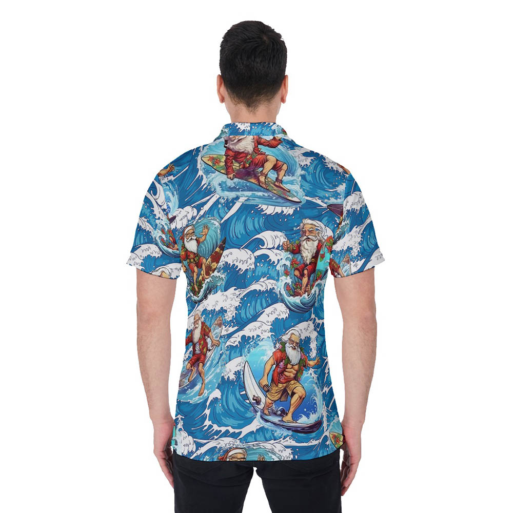 Cool Santa Surfing Blue Hawaiian Men's Polo Shirt