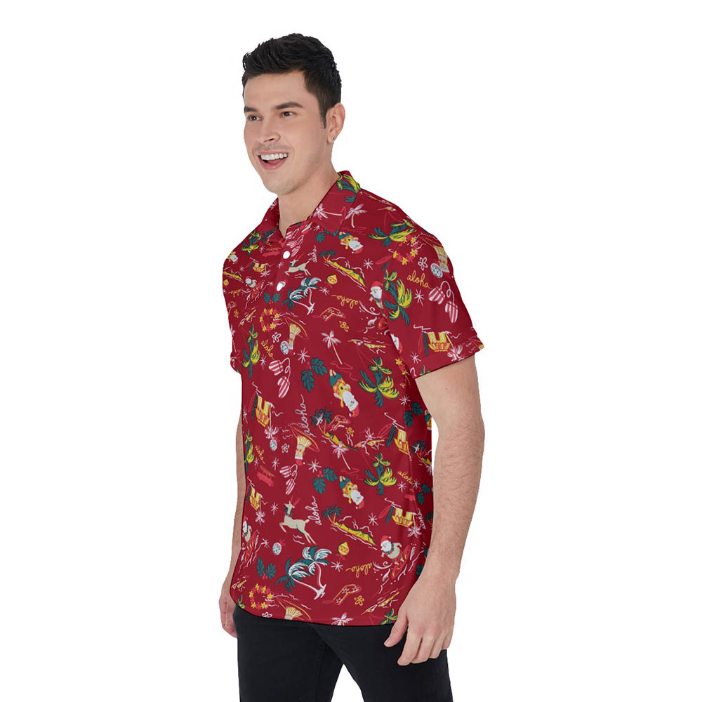 Santa Claus Ukulele Vintage Christmas Hawaiian Polo Shirt
