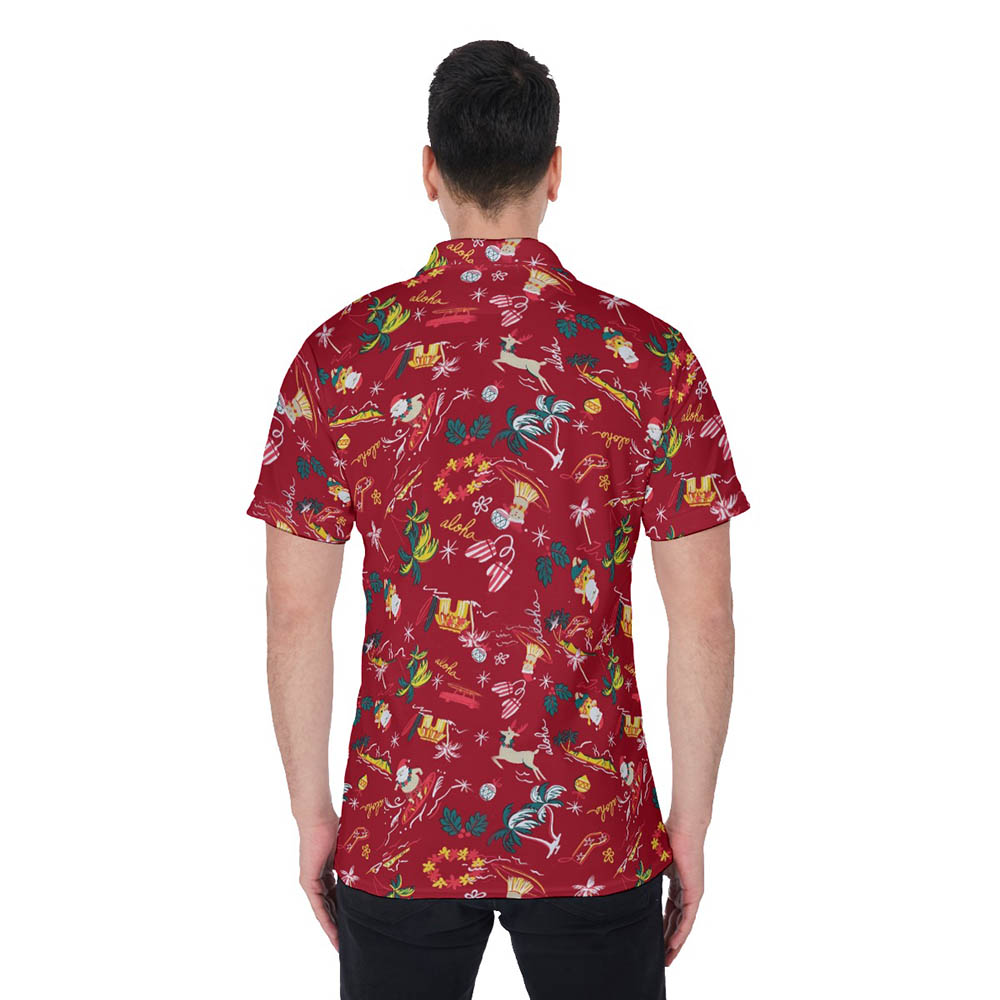 Santa Claus Ukulele Vintage Christmas Hawaiian Polo Shirt