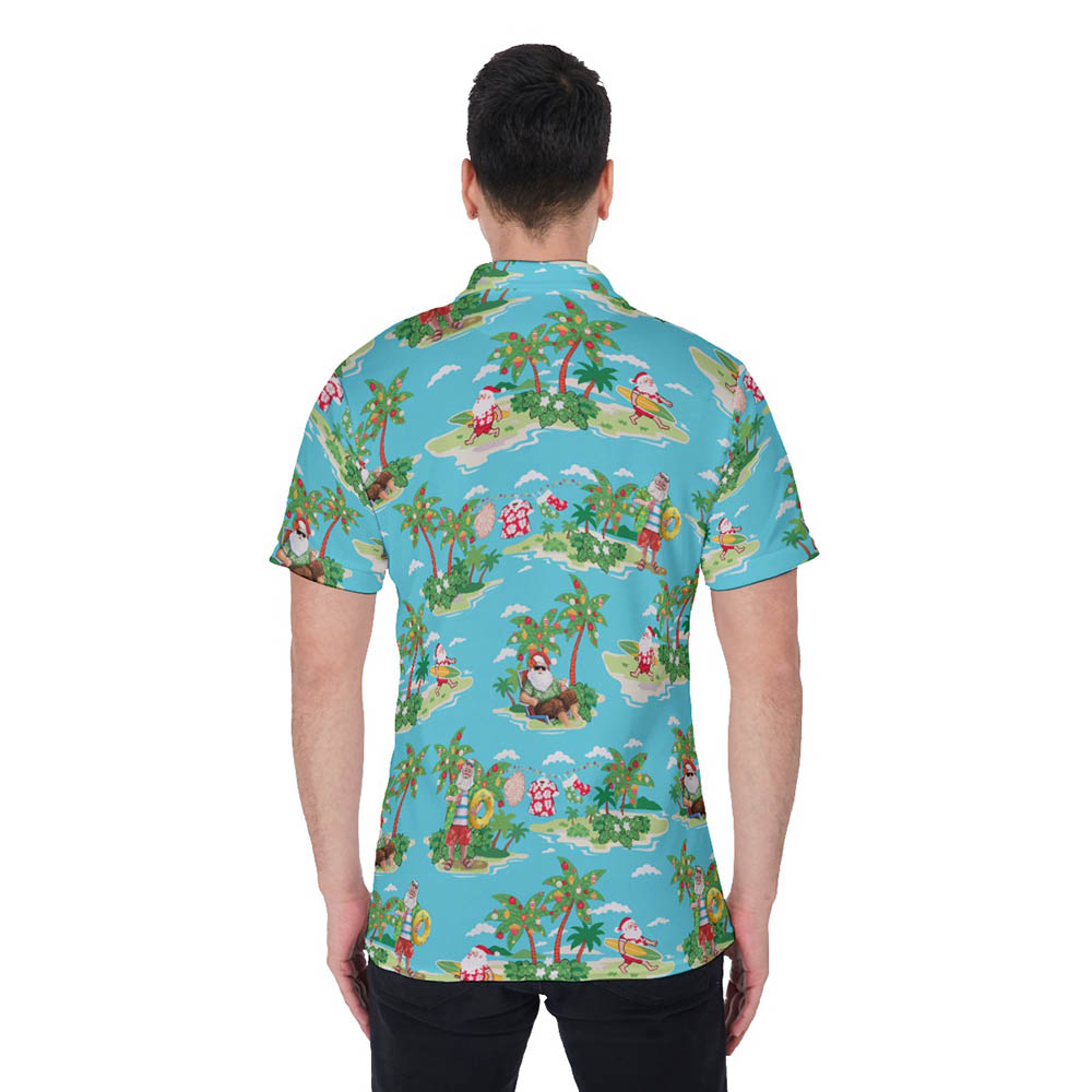 Funny Santa Surfing Summer Vacation Hawaiian Polo Shirt For Men