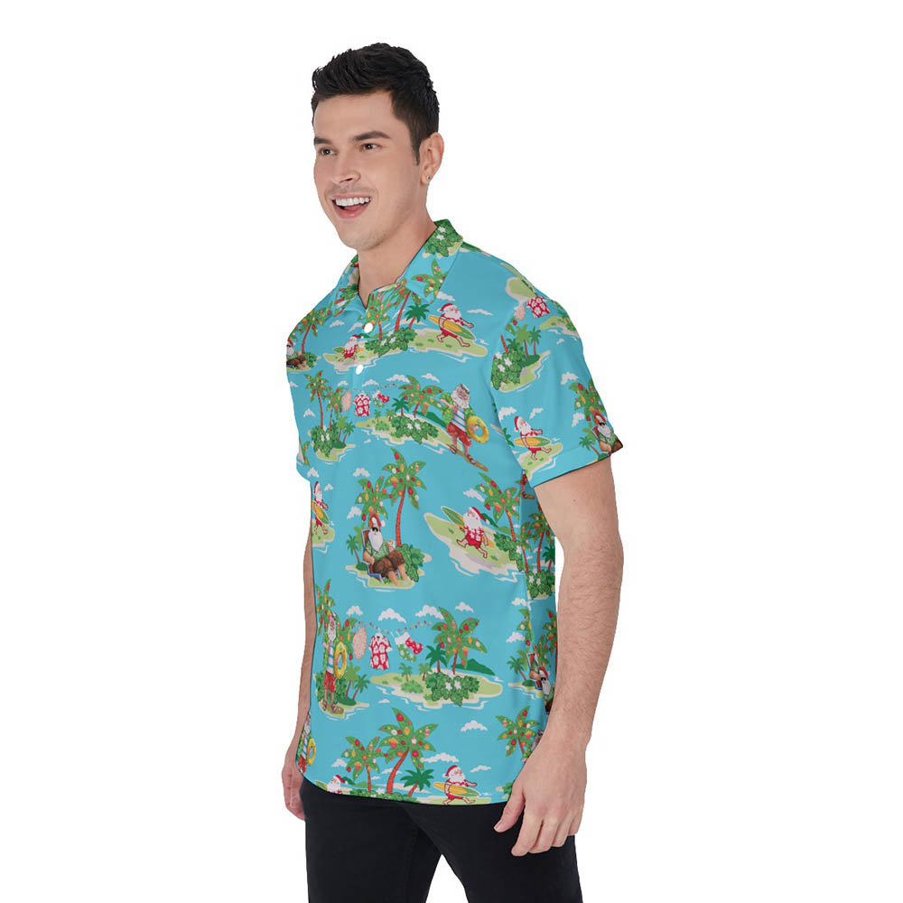 Funny Santa Surfing Summer Vacation Hawaiian Polo Shirt For Men