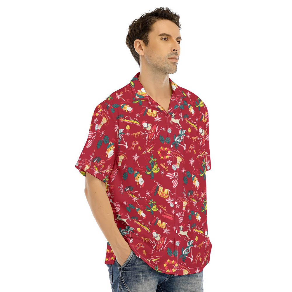 Vintage Christmas Santa Ukulele Red Aloha Shirt