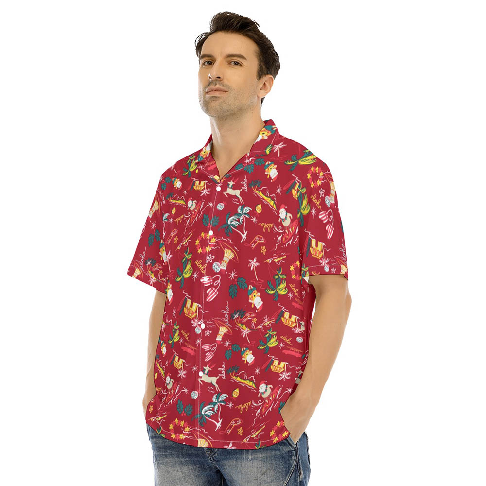 Vintage Christmas Santa Ukulele Red Aloha Shirt