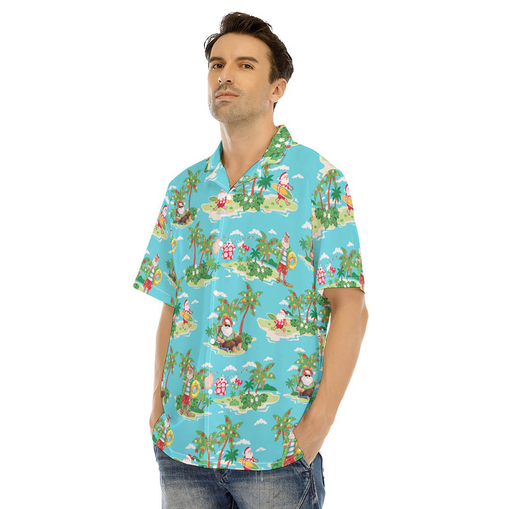 Funny Santa Surfing Summer Hawaiian Shirt