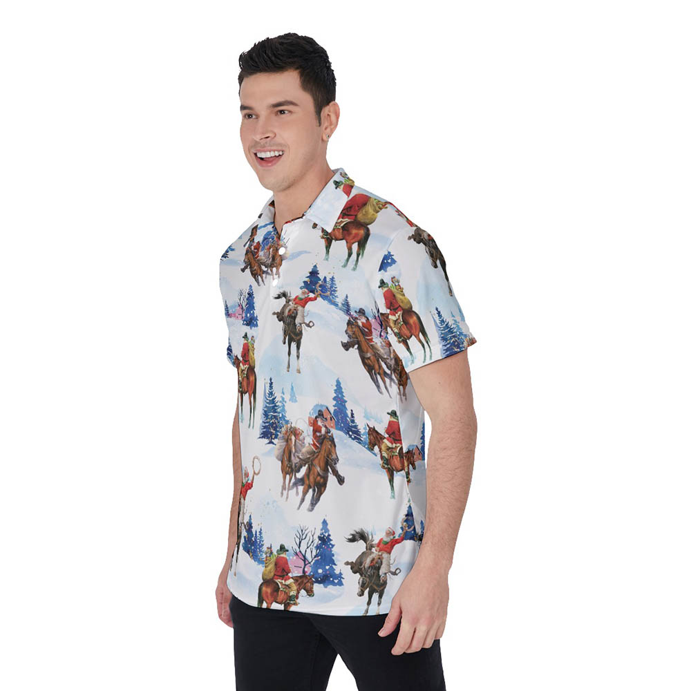 Funny Christmas Santa Cowboy Hawaiian Polo Shirt For Men