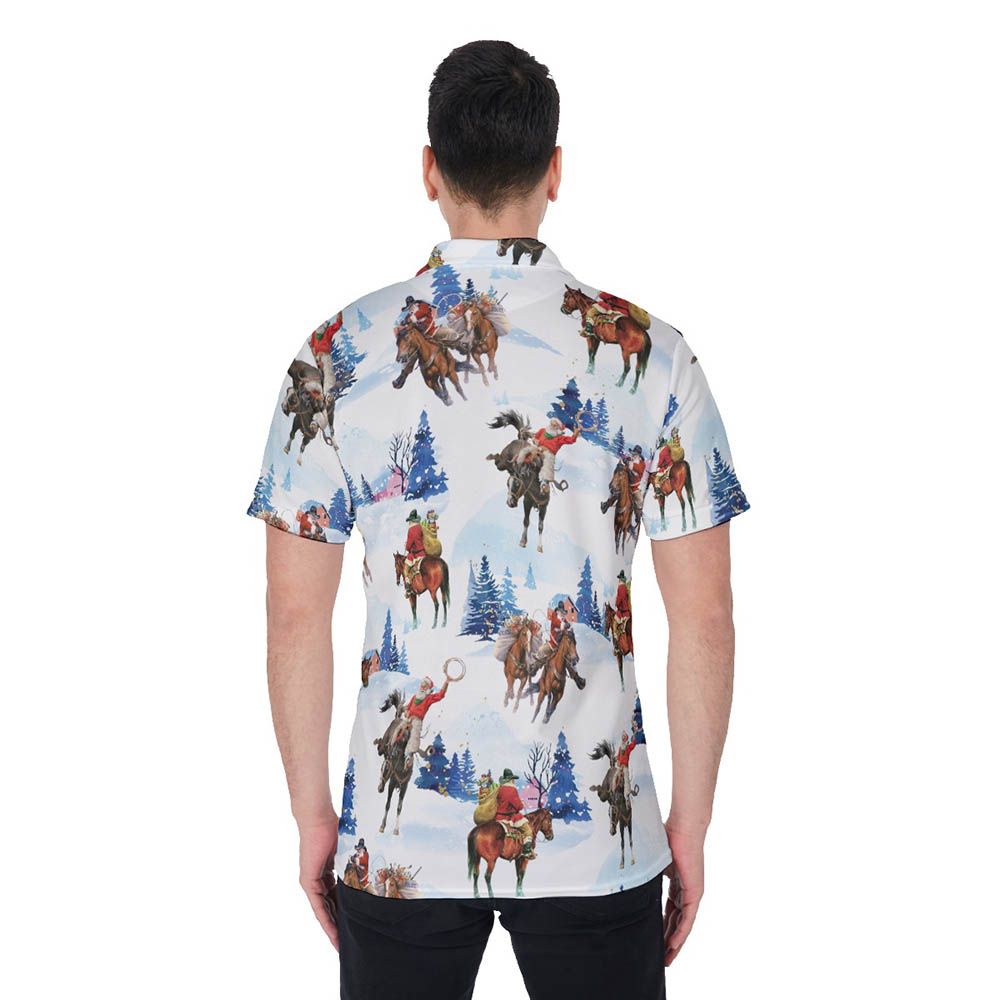 Funny Christmas Santa Cowboy Hawaiian Polo Shirt For Men