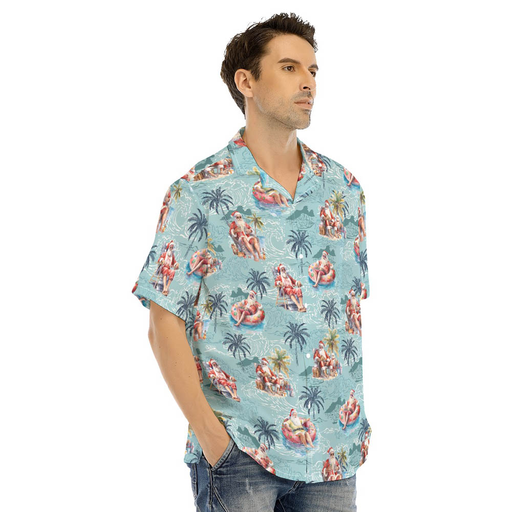 Funny Christmas Santa Summer Vacation Blue Hawaiian Shirt